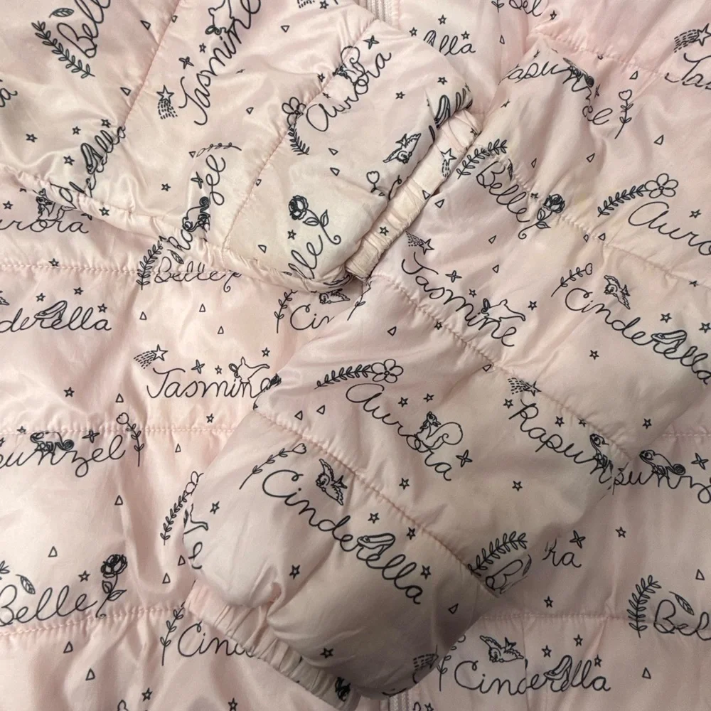 Disney Store‎ Pink Quilted Girls Size 9/10 Coat Puffer Jacket Princess Names